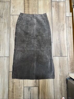 Sigrid Olsen Dark Taupe Suede Midi Skirt
